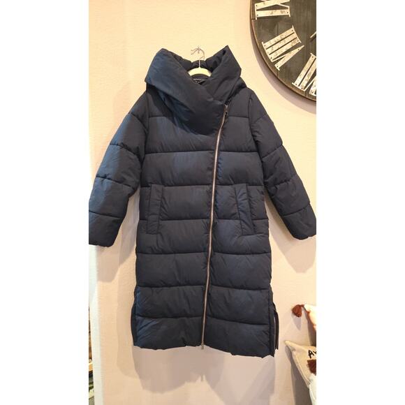 BCBG Max Azria Women's Navy Puffer Coat S Quilted Long Jacket - Picture 1 of 12